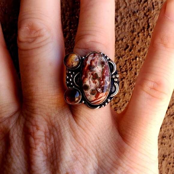 New Leopard Skin Jasper & Tiger Eye 925 Silver Ring. - Picture 7 of 9